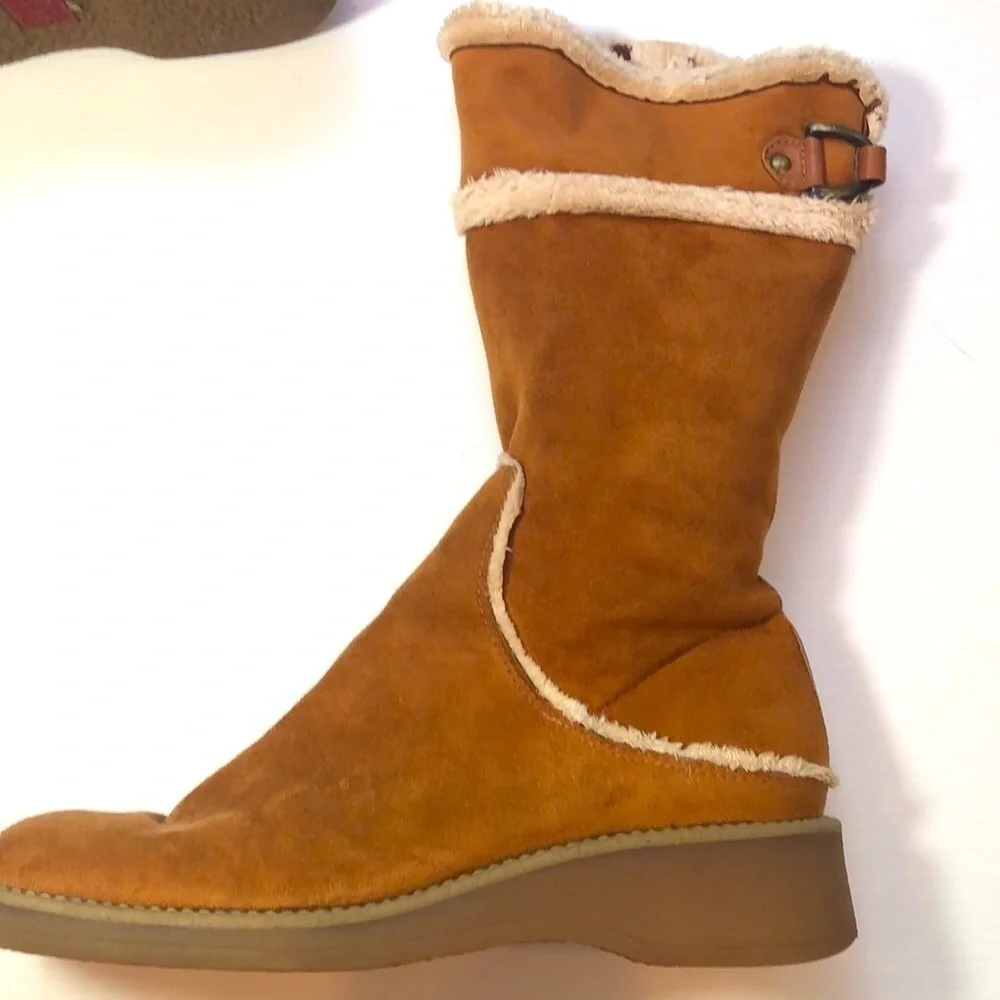 FRANCO SARTO FLEECE LINED WARM SIDE ZIP TAN SUEDE WINTER BOOTS WOMEN'S SIZE 8